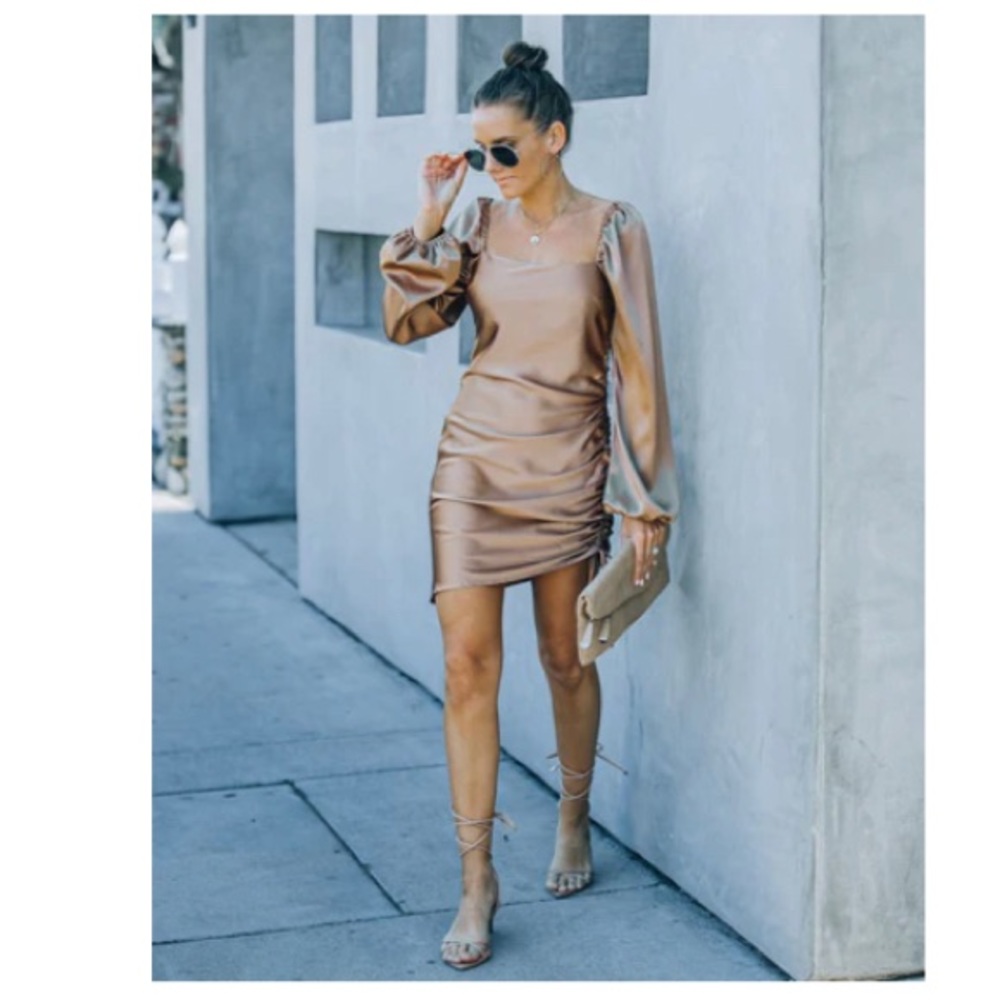 Satin ruched dress - Mocha
